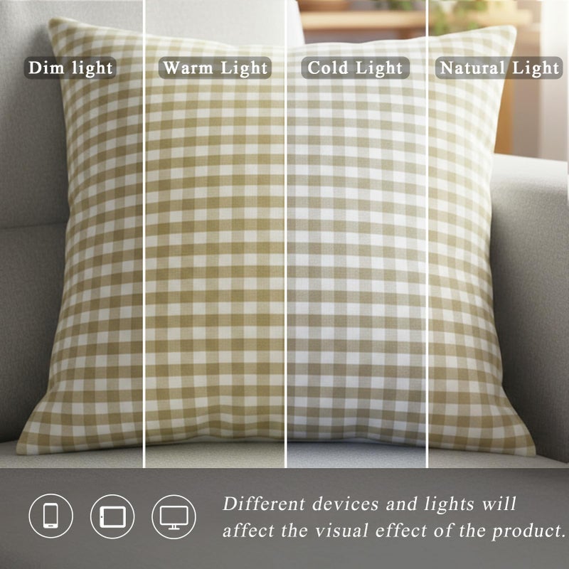 DANGANEN Brown Gingham Pillow Covers - 18x18 Fall Decor Outdoor Pillow Cover Soft Farmhouse White Brown Plaid Pillow Covers Set of 2 Gingham Pillow Cases - Autumn Outdoor Pillows for Porch & Couch - Image 5
