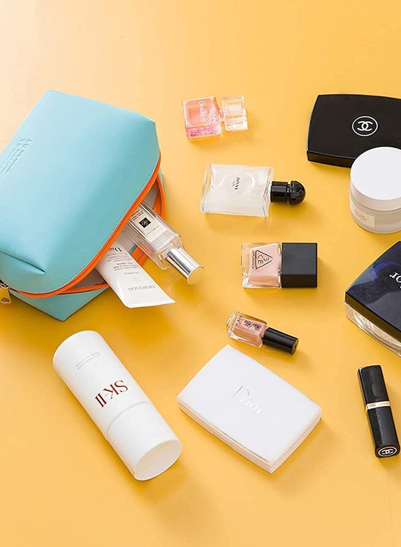 Small Makeup Bag, Travel Cosmetic Bag for Women Girls, Zipper Pouch Makeup Organizer Bag PU Leather Waterproof   Toiletry Bags (Blue) - Image 5