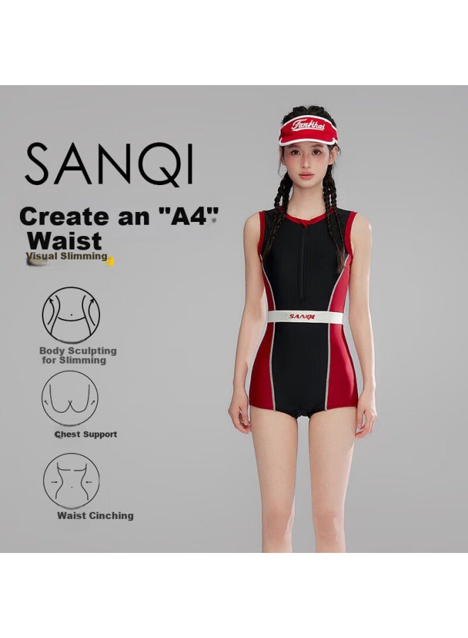 Sanqi Women's Professional Training One-piece Swimsuit, Square Leg, Compeive Speed, Conservative Swimwear, Sports Hot Spring Slimming Swimsuit, Black, Size L - Image 1