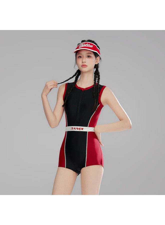 Sanqi Women's Professional Training One-piece Swimsuit, Square Leg, Compeive Speed, Conservative Swimwear, Sports Hot Spring Slimming Swimsuit, Black, Size L - Image 4