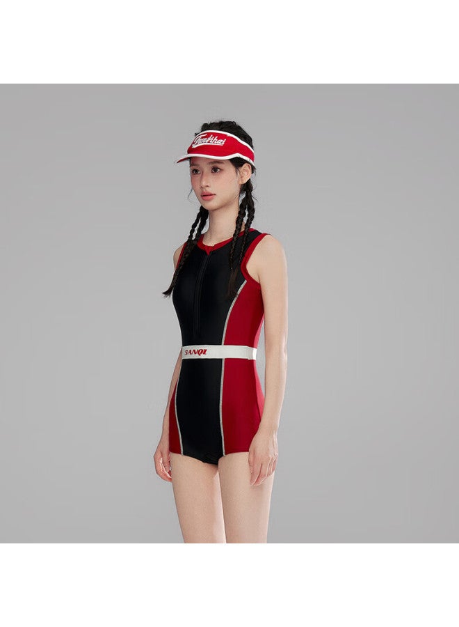 Sanqi Women's Professional Training One-piece Swimsuit, Square Leg, Compeive Speed, Conservative Swimwear, Sports Hot Spring Slimming Swimsuit, Black, Size L - Image 5