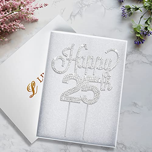LINGTEER Happy 25th Birthday Silver Rhinestone Cake Topper Cheers to 25th Birthday 25 Years Old Anniversary Party Cake Centerpieces Topper Decorations Gift Sign - Image 5