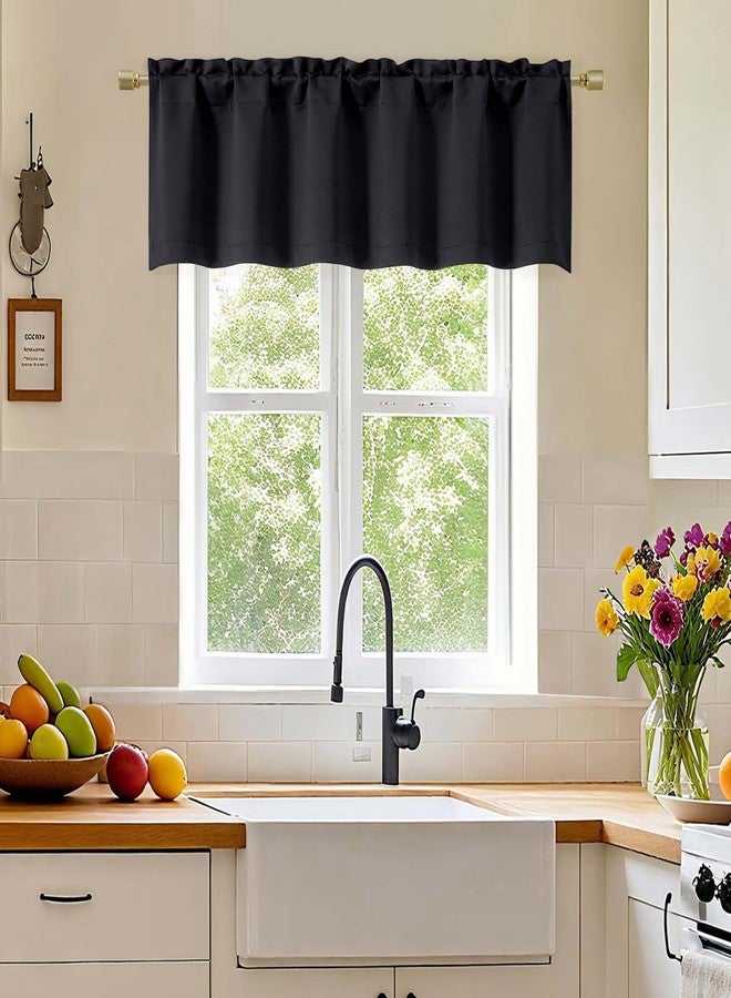 Simplebrand Black Valance for Windows, Short Blackout Curtains for Kitchen/Small Windows with Rod Pocket，Thermal Insulated Solid Curtain Valance, Each 60Wx14L Inches, 1 Piece - Image 1