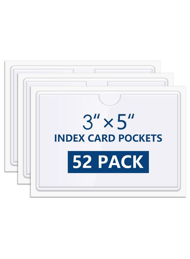 MaxGear 52 Pack Index Card Pockets With Top Open Adhesive Pockets Plastic Label Holder For Note Cards And Library Cards Adhesive Label Pockets For 3 X 5 Index Cards Adhesive Index Card Holder  - Image 1