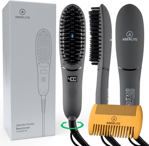 Aberlite Pocket  Compact Beard Straightener for Men  Ionic  AntiScald Technology  Beard Straightening Heat Brush Comb Ionic  for Home and Travel