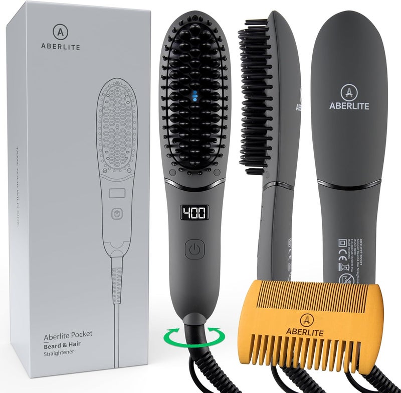 Aberlite Pocket  Compact Beard Straightener for Men  Ionic  AntiScald Technology  Beard Straightening Heat Brush Comb Ionic  for Home and Travel