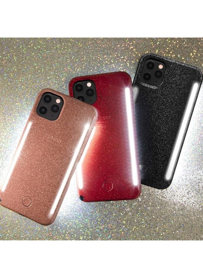LuMee Duo by - Light Up Case for iPhone 11 Pro Max - Dual Light Up Selfie Case - Front & Rear Illumination - Rose Glitter