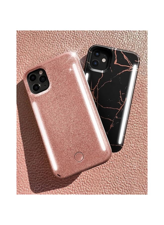 LuMee Duo by - Light Up Case for iPhone 11 Pro Max - Dual Light Up Selfie Case - Front & Rear Illumination - Rose Glitter
