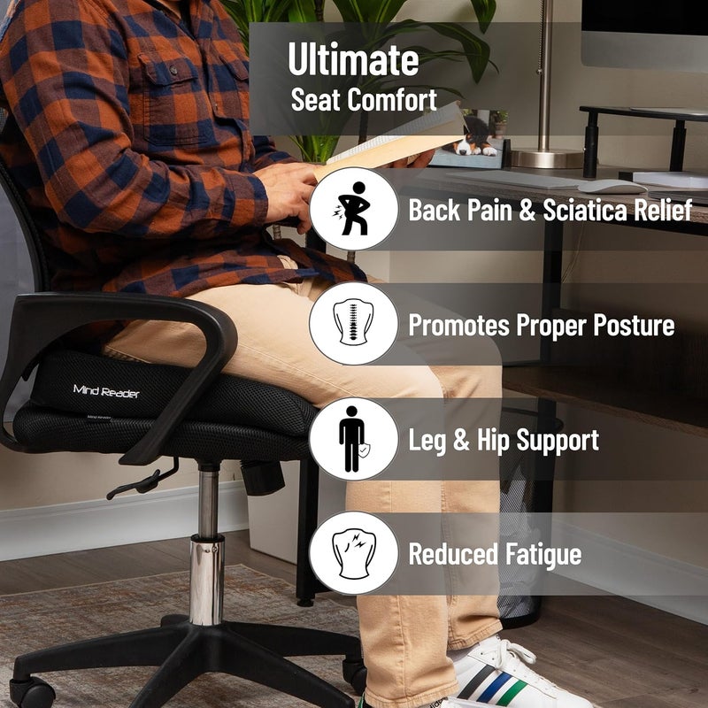 Mind Reader MEMGEL-BLK Large Carry Handle and Anti Slip Bottom Memory Foam Seat, Perfect for Office Wheelchair Cushions, Removable and Washable Cover, Back Pain Relief, Black, CHAIR CUSH - Image 2