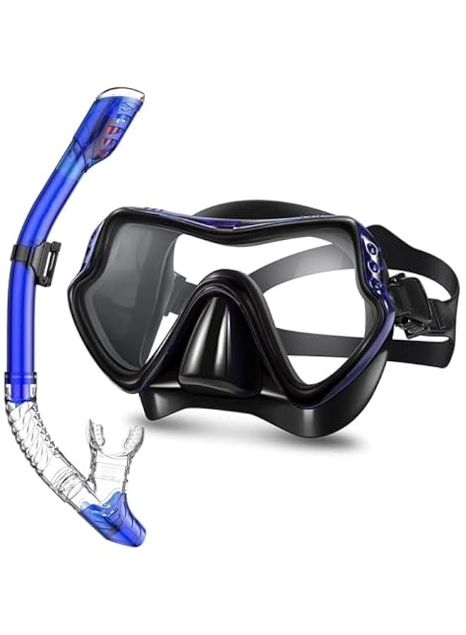 Generic Snorkel Mask Set Snorkeling Gear Dry Snorkel Set and Mask Kids Adults Anti Fog 180 Degree Seaview with Mesh Bag, Scuba Diving Swimming Training Equipment Men Women - Image 1