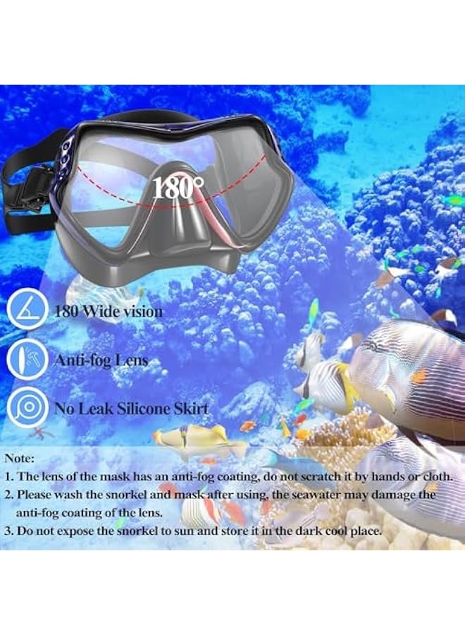 Generic Snorkel Mask Set Snorkeling Gear Dry Snorkel Set and Mask Kids Adults Anti Fog 180 Degree Seaview with Mesh Bag, Scuba Diving Swimming Training Equipment Men Women - Image 2