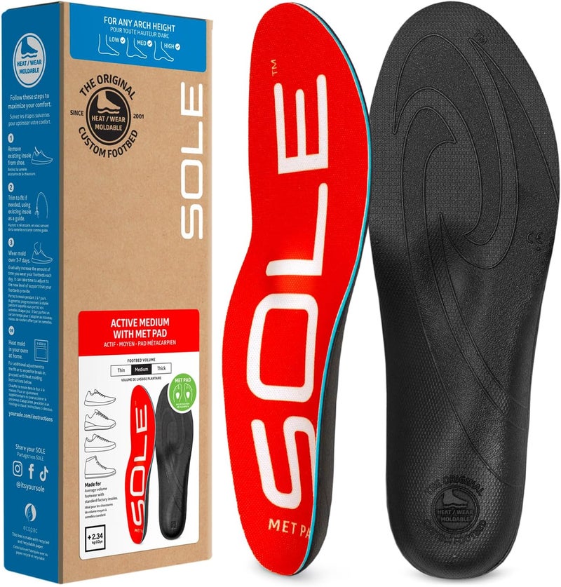 SOLE Active Medium Shoe Insoles with Metatarsal Pads - Men's Size 11/Women's Size 13 Red