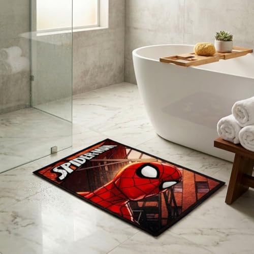 Athom Living Premium Anti Slip Printed Kids Bathmat, Durable Nylon Fabric, Soft Texture, Easy to Clean, Stylish Home Decor Mat for Doorway & Kids Room, 37x57 cm, Multicolor (Spiderman) - Image 1