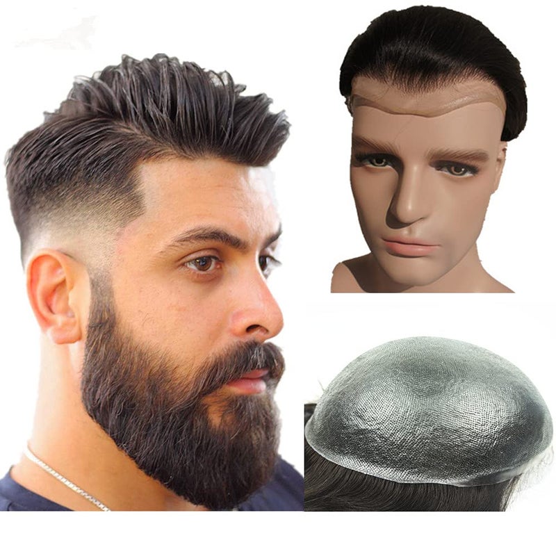 Toupee for Men NLW Human Hair Pieces for men silk straight hair replacemnt system in 10x8 base size V loop PU Thin skin 004mm hair prosthesis units patch for man Dark Brown color 2