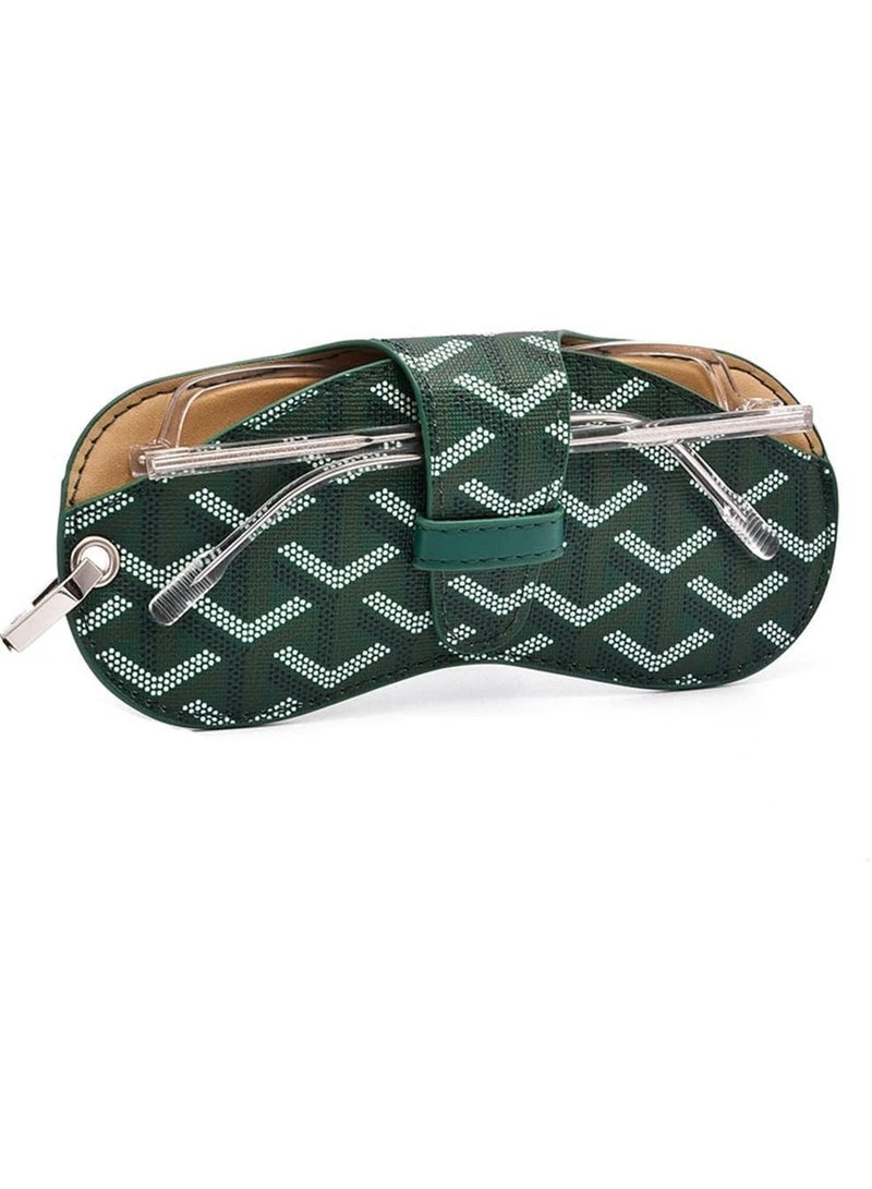 Portable Glasses Case with Lanyard Soft PU Sunglass Pouch for Women Men, Travel Eyeglass Holder for Purse Backpack, Fits All Glasses, Green - Image 1