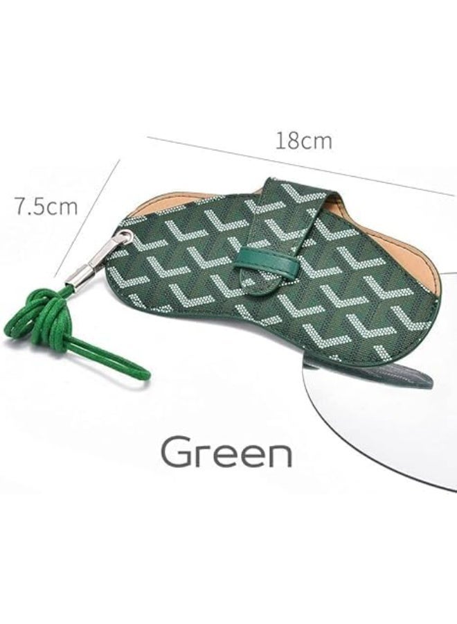 Portable Glasses Case with Lanyard Soft PU Sunglass Pouch for Women Men, Travel Eyeglass Holder for Purse Backpack, Fits All Glasses, Green - Image 2