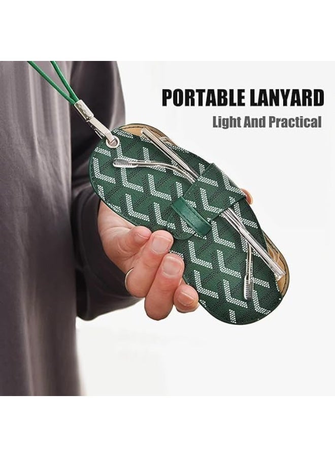 Portable Glasses Case with Lanyard Soft PU Sunglass Pouch for Women Men, Travel Eyeglass Holder for Purse Backpack, Fits All Glasses, Green - Image 5