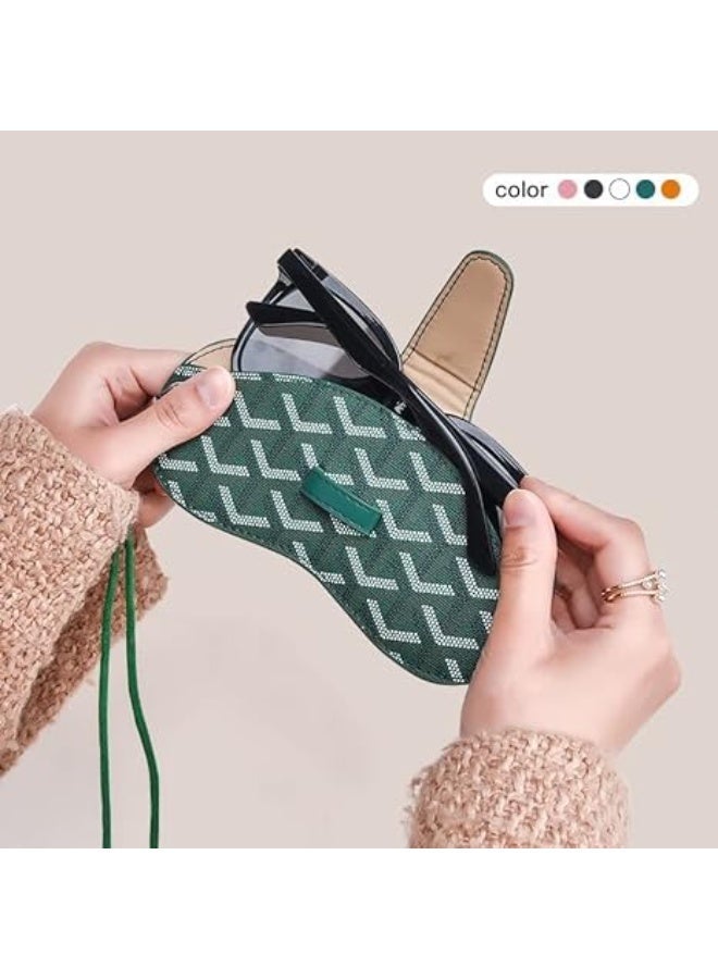 Portable Glasses Case with Lanyard Soft PU Sunglass Pouch for Women Men, Travel Eyeglass Holder for Purse Backpack, Fits All Glasses, Green - Image 3