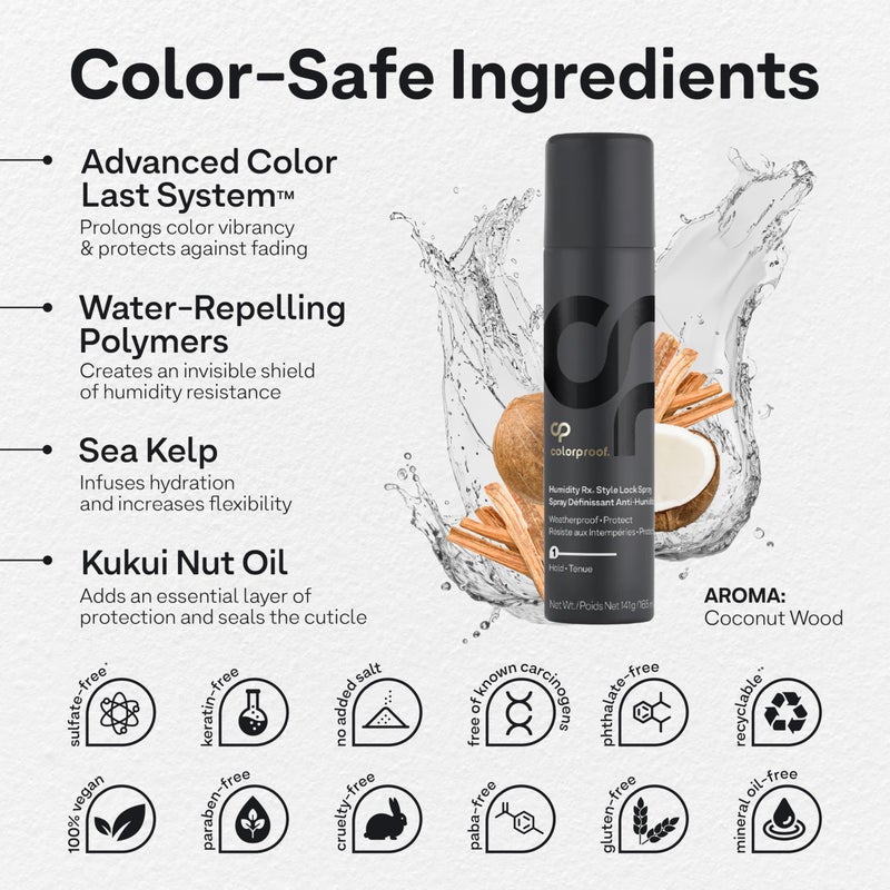 Colorproof Humidity Rx Style Lock Hair Spray 5 Fl. Oz. Sulfate Free Hairspray with Coconut Wood Scent - Image 2