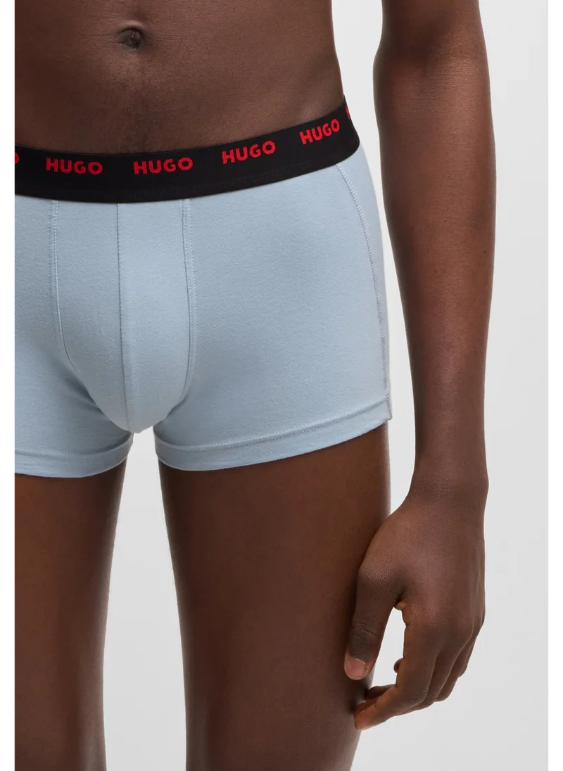 HUGO Five-pack of stretch-cotton trunks with logo waistbands