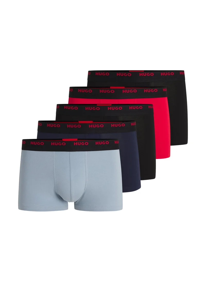 HUGO Five-pack of stretch-cotton trunks with logo waistbands