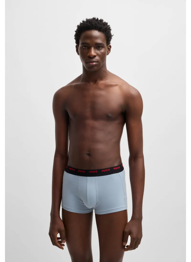 HUGO Five-pack of stretch-cotton trunks with logo waistbands