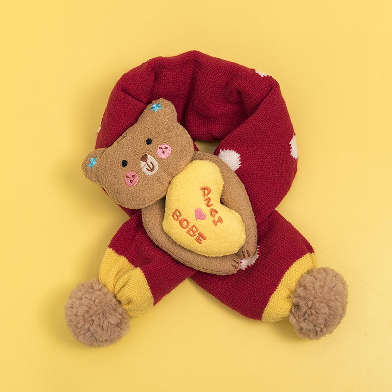 1-3 years old three-dimensional cartoon childrens hat scarf two-piece set Autumn and Winter Childrens warm wool hat scarf suit Purple-suit - Image 4