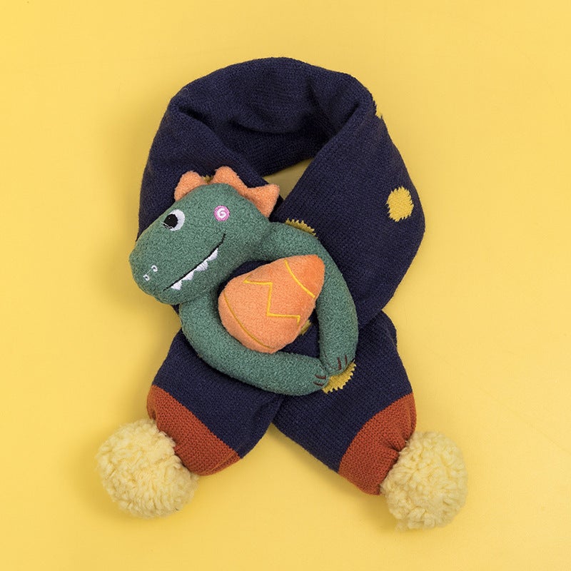 1-3 years old three-dimensional cartoon childrens hat scarf two-piece set Autumn and Winter Childrens warm wool hat scarf suit Purple-suit - Image 3