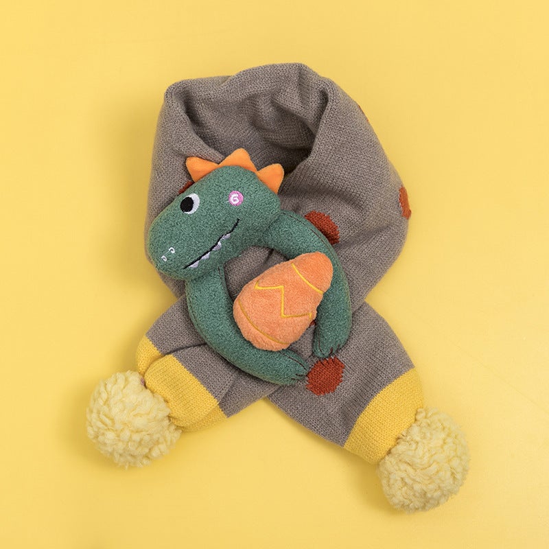 1-3 years old three-dimensional cartoon childrens hat scarf two-piece set Autumn and Winter Childrens warm wool hat scarf suit Purple-suit - Image 5