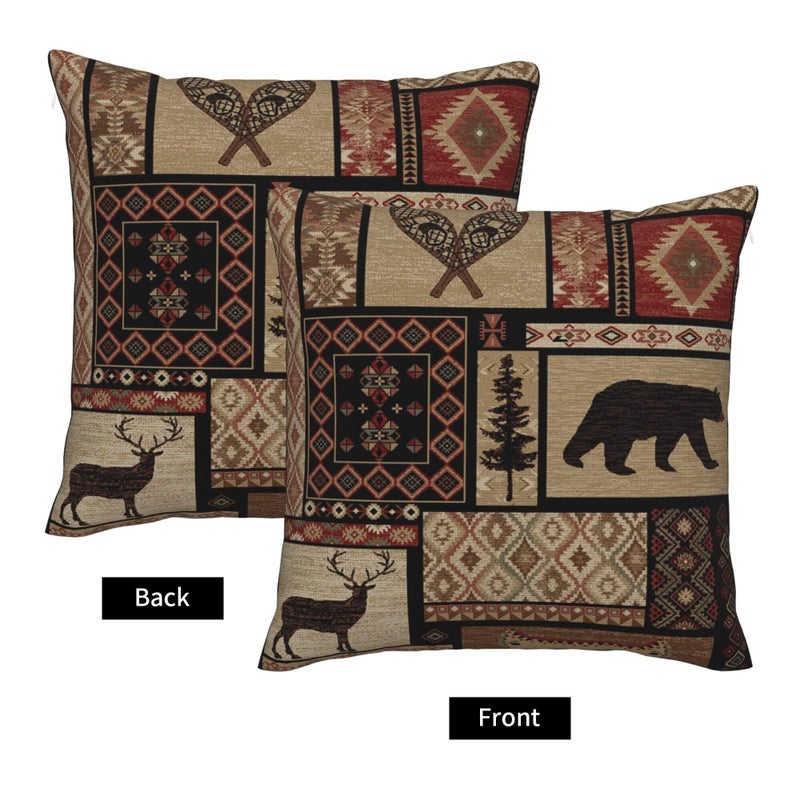 DATANSEN Set of 2 Square 18x18 inch Retro Black Throw Pillow Covers Rustic Lodge Decorative Throw Pillowcase for Home Sofa Thick Cotton Linen Cushion Cases (45x45 cm) Bear Deer - Image 3
