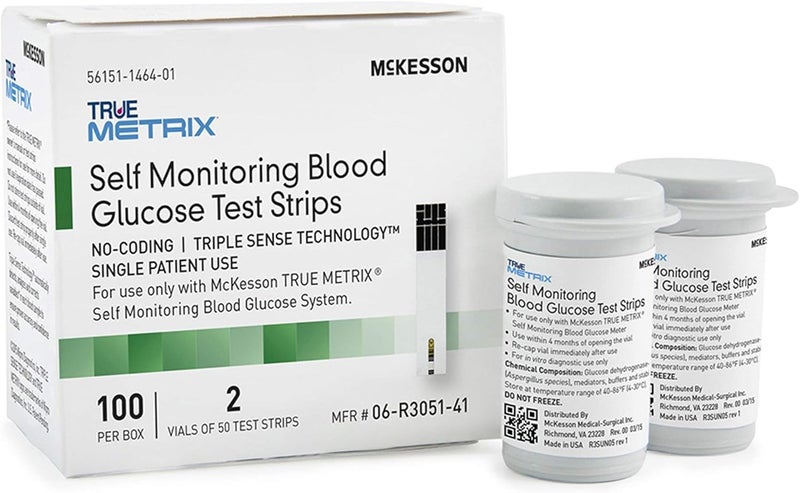 McKesson TRUE METRIX Blood Glucose Test Strips for Diabetes [100 Strips] Self-Monitoring System