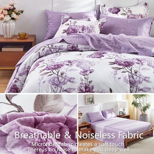AIKASY 7-Piece Queen Size Bed in a Bag Comforter Set - Thistle Purple Floral Ensemble with Reversible Botanical Flowers Comforter, Sheets, Pillowcases & Shams - Image 5