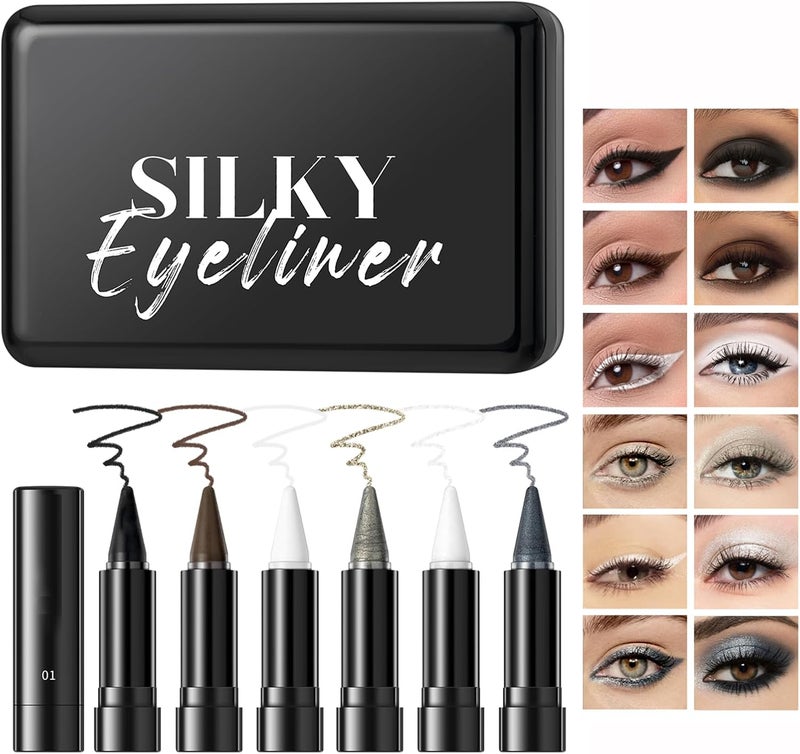 6 Colors Gel Eyeliner PencilWaterproof Smudge Proof Liquid Eye LinerMatte Black Eyeliner PencilSmoky Eyeshadow Palette Halloween Makeup