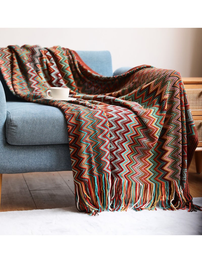 إسكدنيا تصميم شرابة البوهيمي نمط محبوك بطانية ناعمة مزيج الأحمر