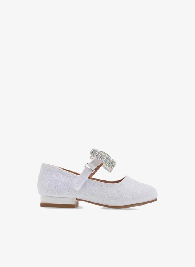 Girls Floral Bella Bow Embellished Ballerina Shoes with Hook and Loop Closure Ramadan Collection