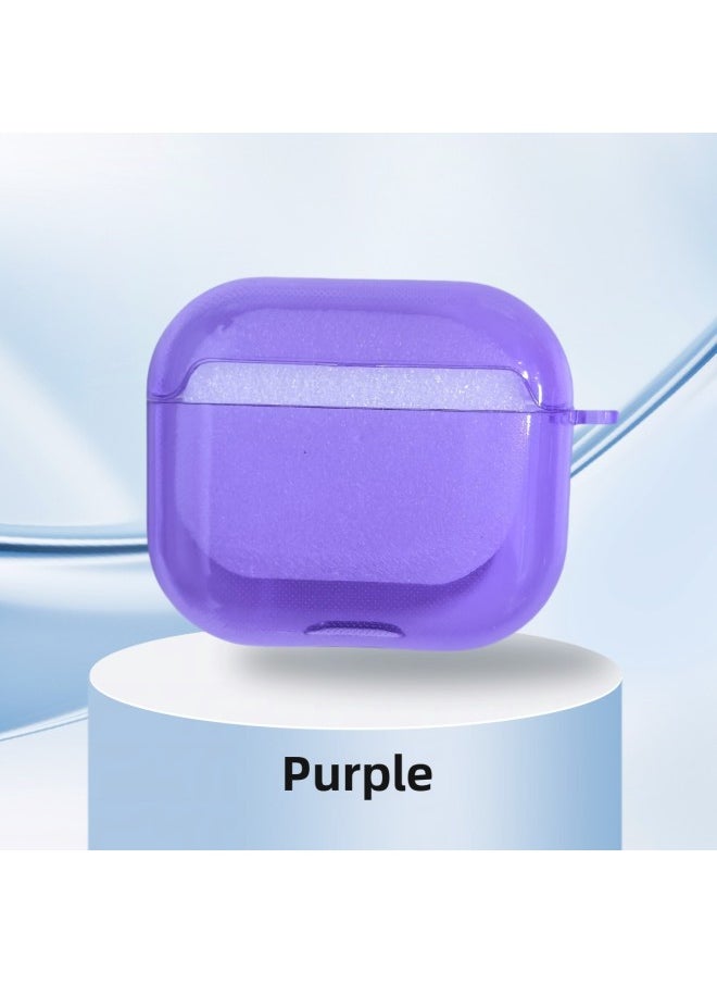 Generic - Applicable AirPods3 Headphone Case Soft TPU Apple AIPods Set 4 Fluorescent Transparent Color Bluetooth Earphone Case-Color:Purple-Applicable Models:Airpods Pro - Image 1