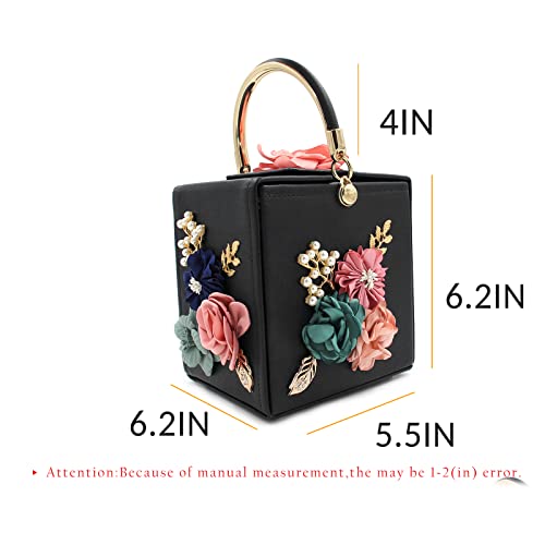 Milisente Evening Clutch Bag for Women Floral Square Box Evening Bags Crossbody Shoulder handBags Flower Wedding Clutch Purse (Black) - Image 3