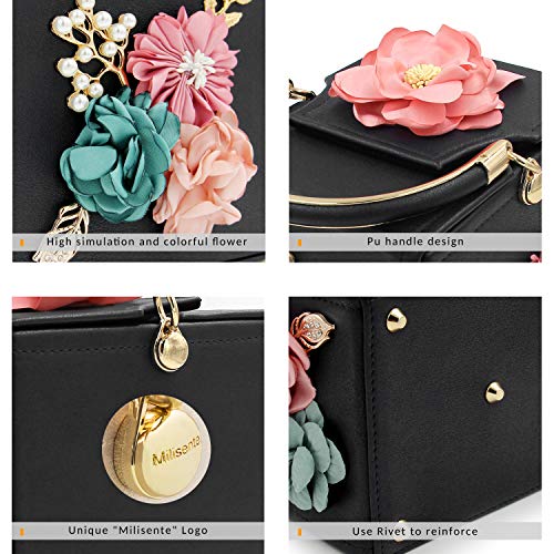 Milisente Evening Clutch Bag for Women Floral Square Box Evening Bags Crossbody Shoulder handBags Flower Wedding Clutch Purse (Black) - Image 4