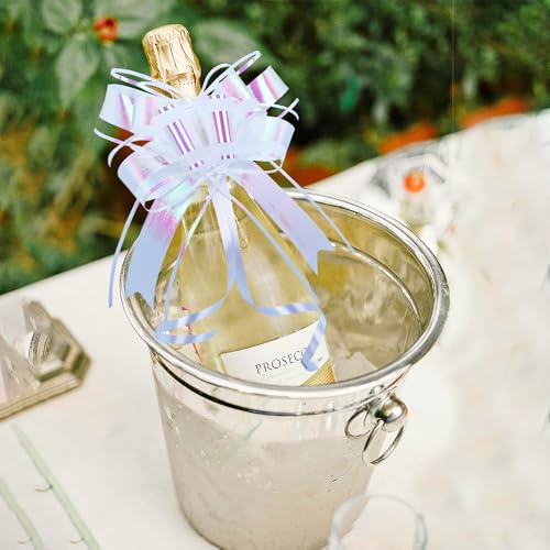 WEWILUCK Pull Bows for Gift Wrapping, Large Iridescent White Gifts Bow for Presents Package, Baskets, Christmas, Wedding, and Party Decor(6 inches, 10 PCS) - Image 3