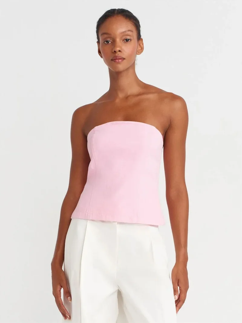 ديلفين Dilvin Strapless Fitted Peplum Blouse
