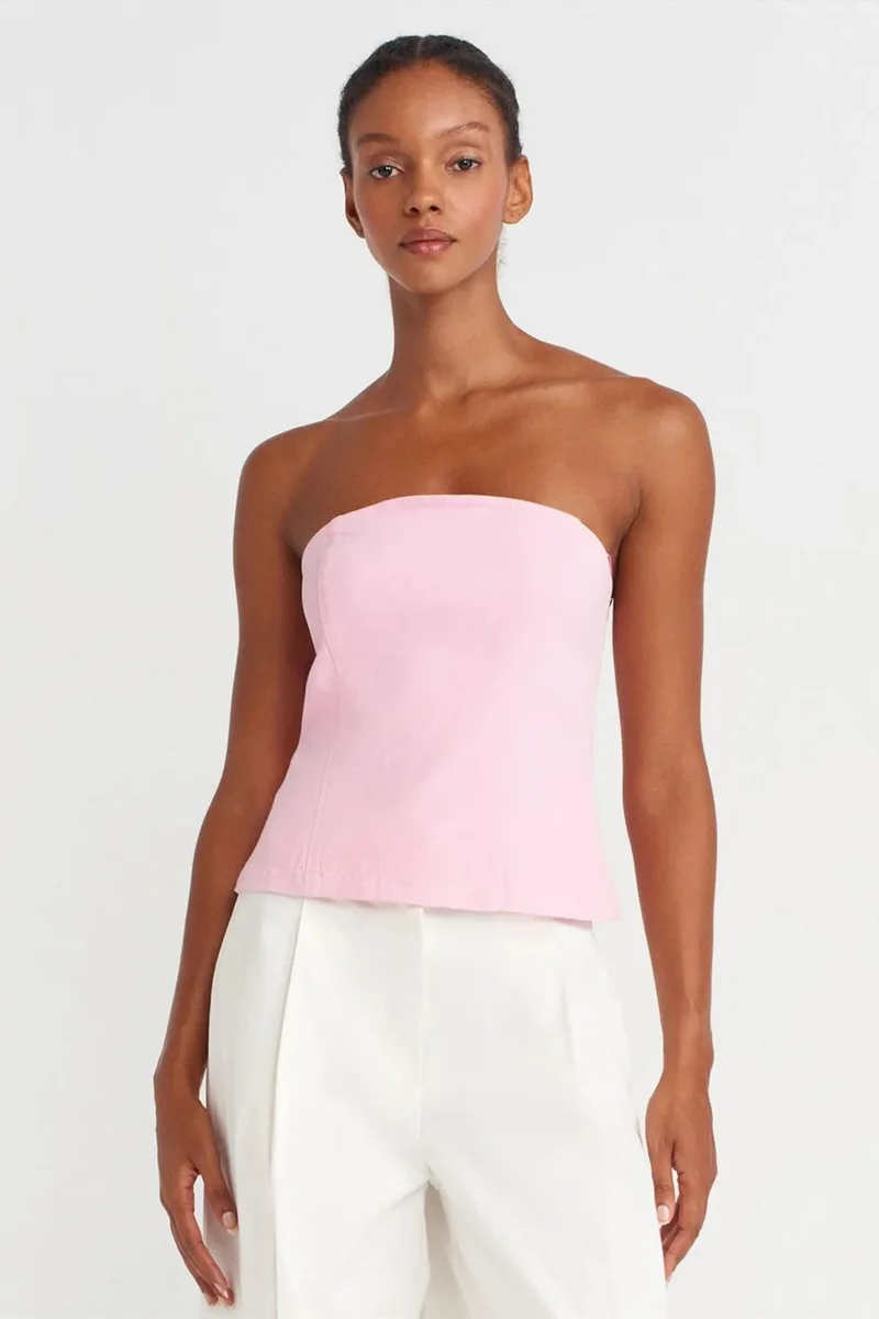 DILVIN Strapless Fitted Peplum Blouse