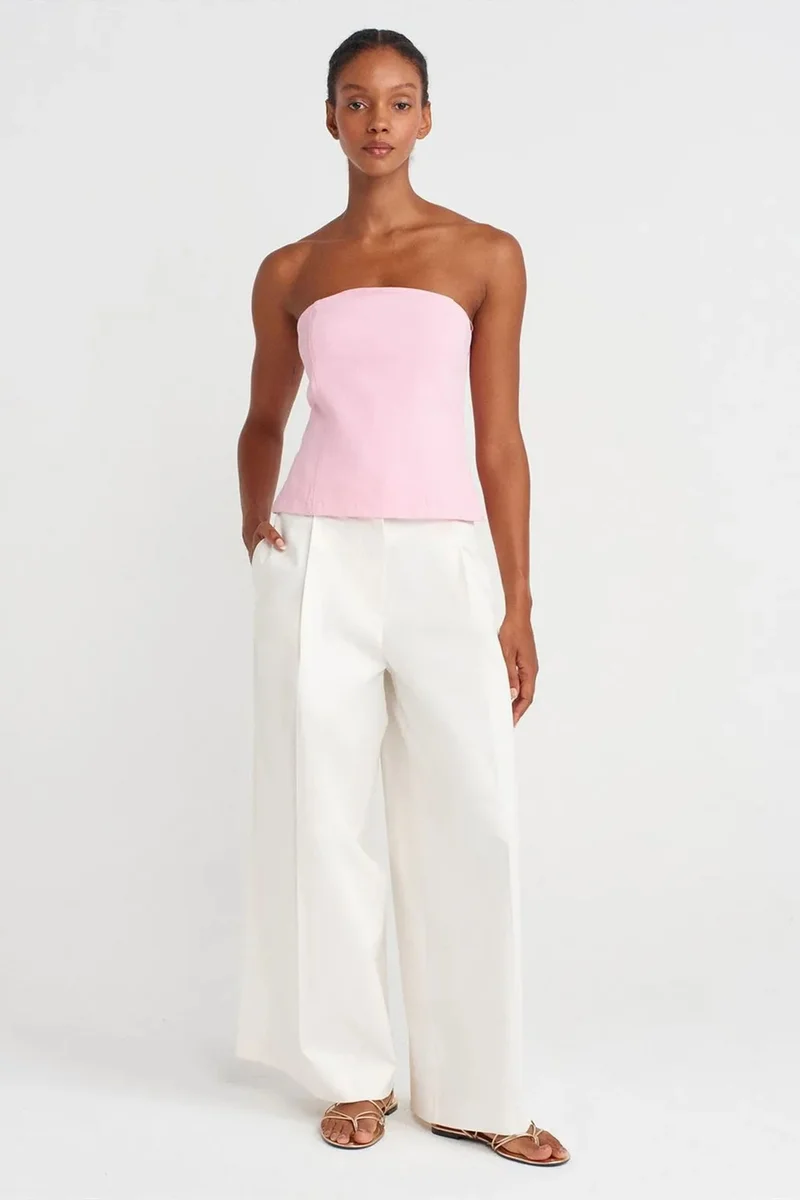 Dilvin Powder Pink DILVIN Strapless Fitted Peplum Blouse for Women | Best Price UAE