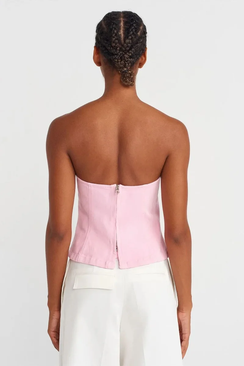 Dilvin Powder Pink DILVIN Strapless Fitted Peplum Blouse for Women | Best Price UAE
