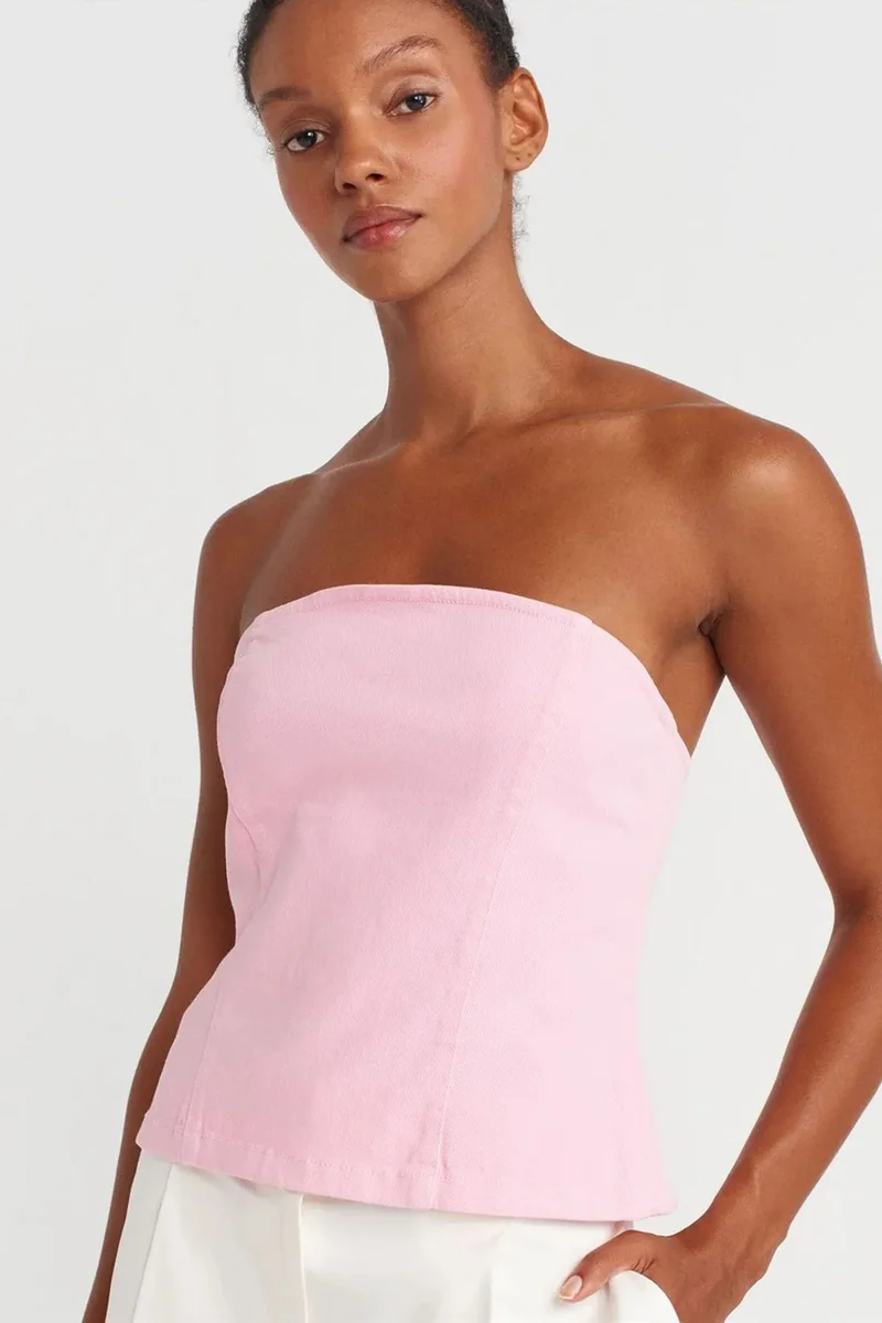 Dilvin Powder Pink DILVIN Strapless Fitted Peplum Blouse for Women | Best Price UAE