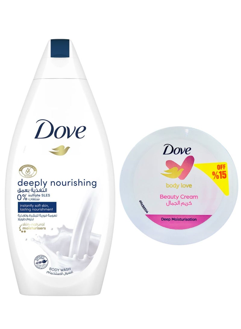 دوف غسول الجسم المغذي بعمق من دوف - 500 مل + كريم دوف الجمال للعناية بالجسم - 150 مل