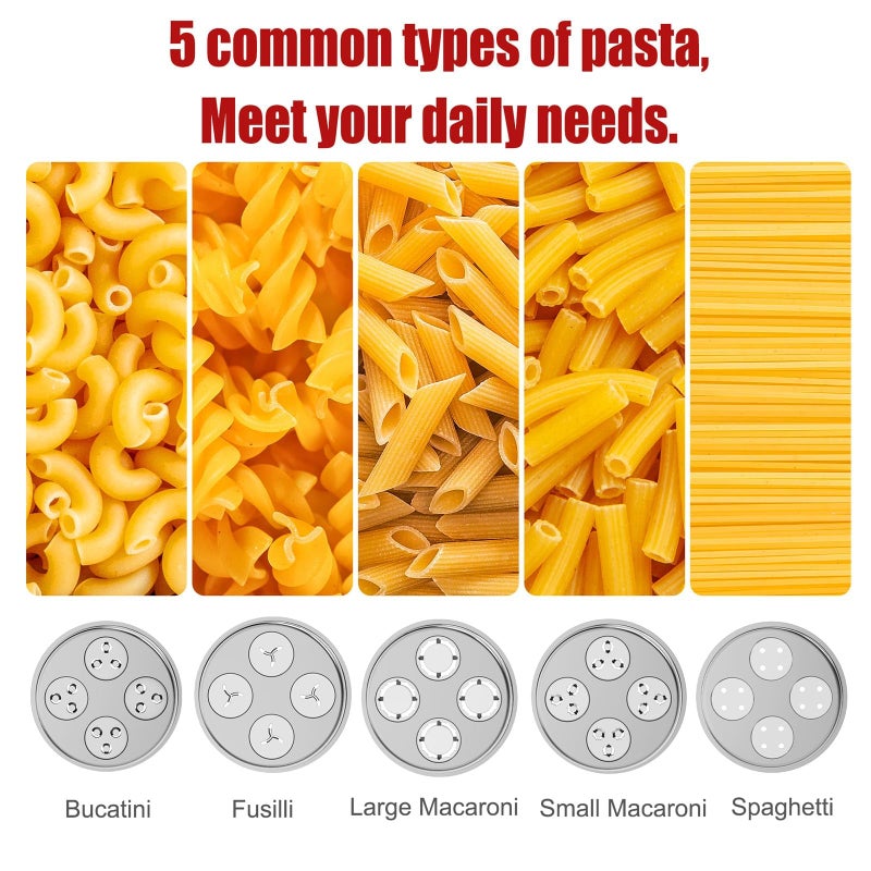 Eascandy Metal Gourmet Pasta Press Attachment for KitchenAid Stand Mixer â€“ Durable Pasta Maker Attachment with 5 Interchangeable Plates for Spaghetti, Bucatini, Fusilli, Large & Small Macaroni - Image 3
