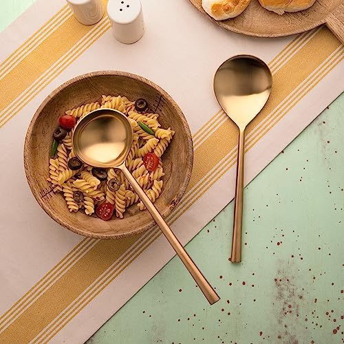 Ellementry Enigma Gold Serving Set of 2 Premium Stainless Steel Ladle & Serving Spoon Set, Food Grade Gold-Plated Tableware for Rice, Pasta, Subzi, Curry Handcrafted Luxury Serveware - Image 1
