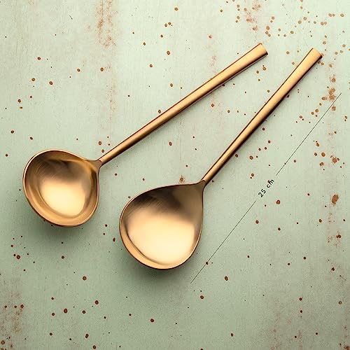 Ellementry Enigma Gold Serving Set of 2 Premium Stainless Steel Ladle & Serving Spoon Set, Food Grade Gold-Plated Tableware for Rice, Pasta, Subzi, Curry Handcrafted Luxury Serveware - Image 4