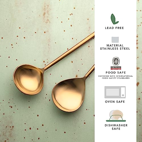 Ellementry Enigma Gold Serving Set of 2 Premium Stainless Steel Ladle & Serving Spoon Set, Food Grade Gold-Plated Tableware for Rice, Pasta, Subzi, Curry Handcrafted Luxury Serveware - Image 2