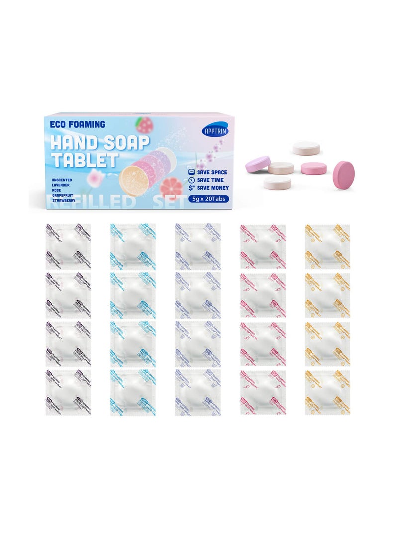 Foaming Hand Soap Refills Tablets, 20 Pack Sustainable Soap Tablets for Hand Wash, Makes 20 x 8.7 fl oz, Eco-Friendly Hand Wash Pods, Variety Fragrance Foam Soap for Foaming Hand Soap Dispenser
